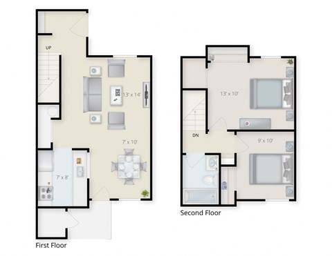 Floor plan for 2 beds, 1 bath, 662 sqft